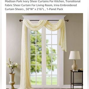 Madison Park Ivory Sheer Curtains For Kitchen, Transitional Fabric Sheer Curtain